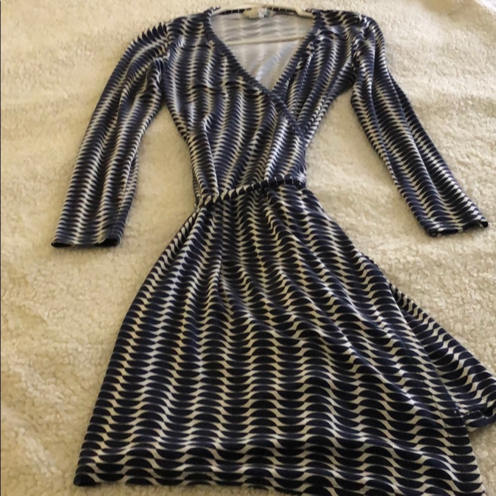 Size 2P Blue/White Biden Wrap Dress
